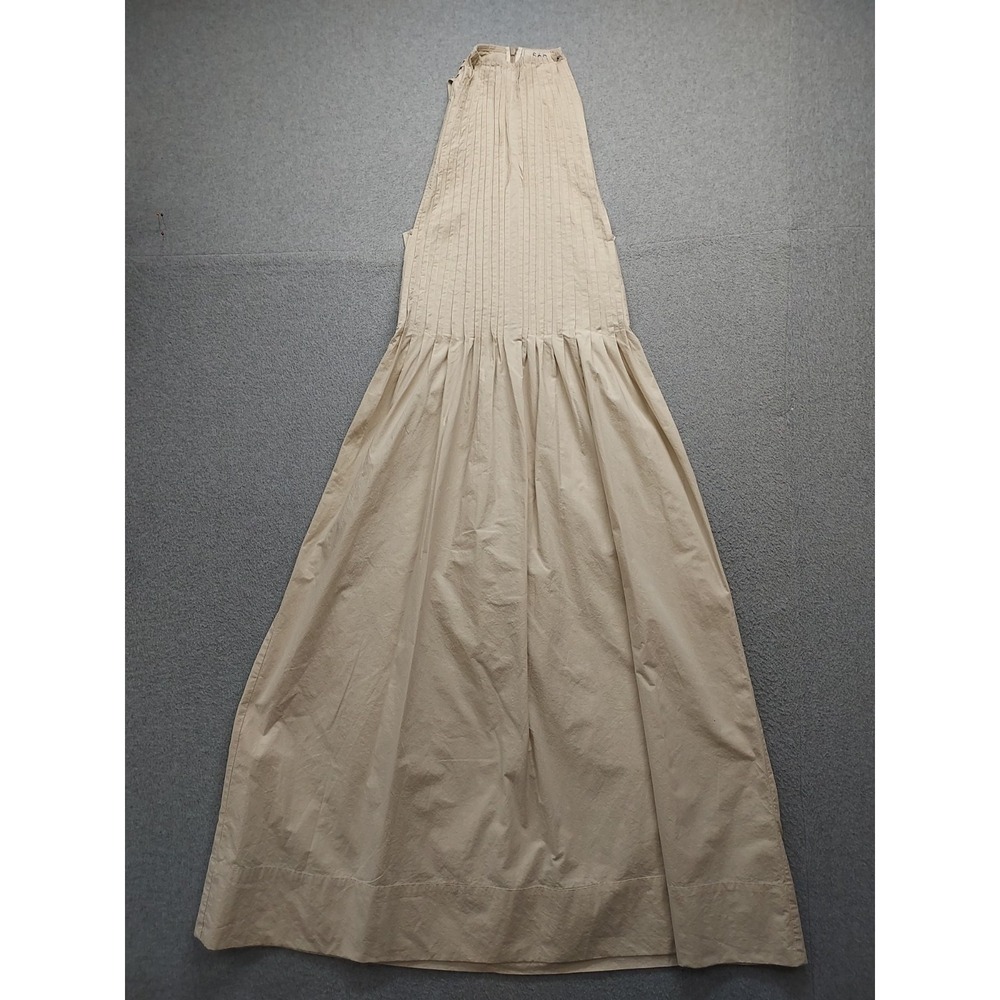 Sea New York Women Maxi Dress Beige Back Zip Mock Neck Pleat Gathered Drop Waist